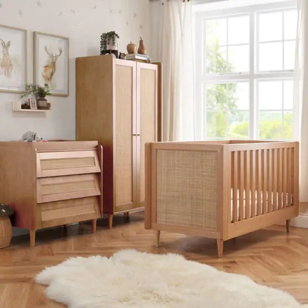 Tutti Bambini Japandi 4 Piece Nursery Set, Light Oak Finish