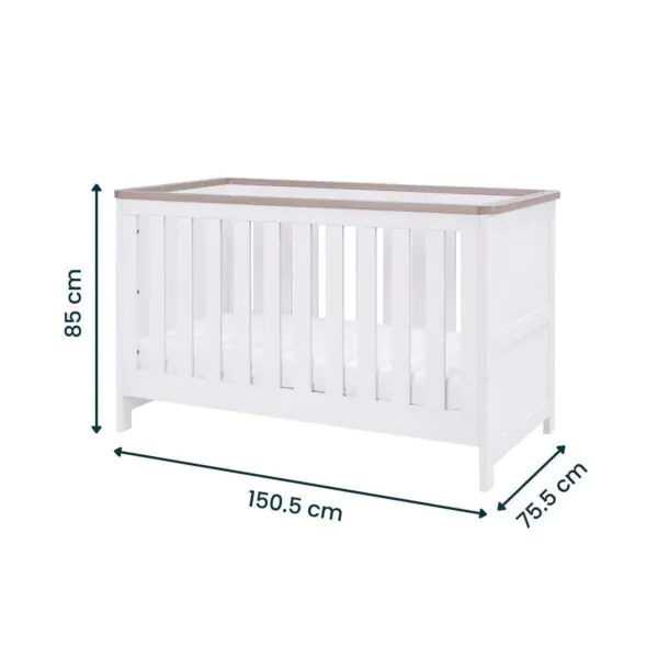 Tutti Bambini Lima Cot Bed, White and Oak Finish - Image 2