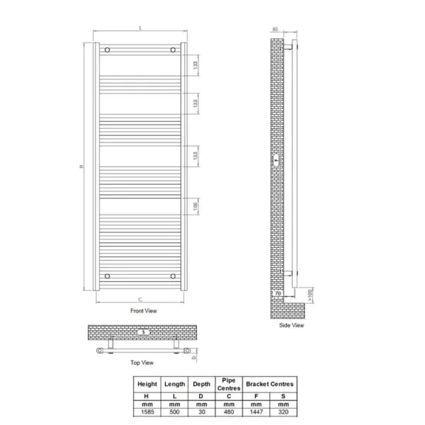 Ultraheat Eco Rail Radiator 500 x 1585 x 30 mm - Image 5