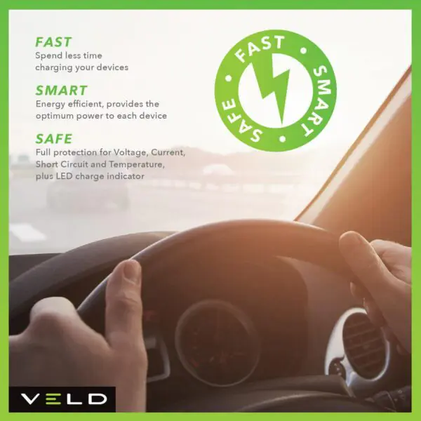 VELD 10W Fast Wireless Car Charging Pad with Super Fast Max 30W 2 Port Car Charger - Image 6