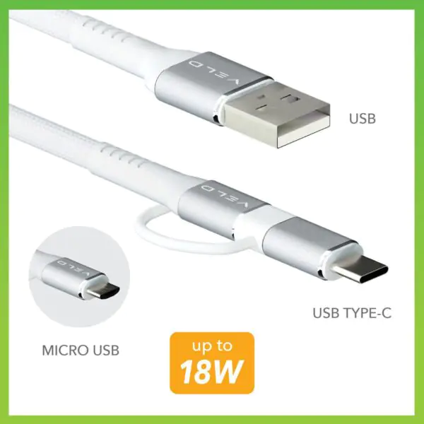 VELD Super-Fast 1m USB to Type-C / Micro USB cables x 3 - Image 2