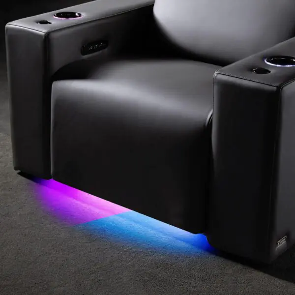 Valencia Barcelona Black Leather Power Reclining Home Theatre Chair with RGB LED - Image 4