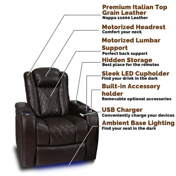 Valencia Tuscany Brown Leather Power Reclining Home Theatre Chair - Image 8