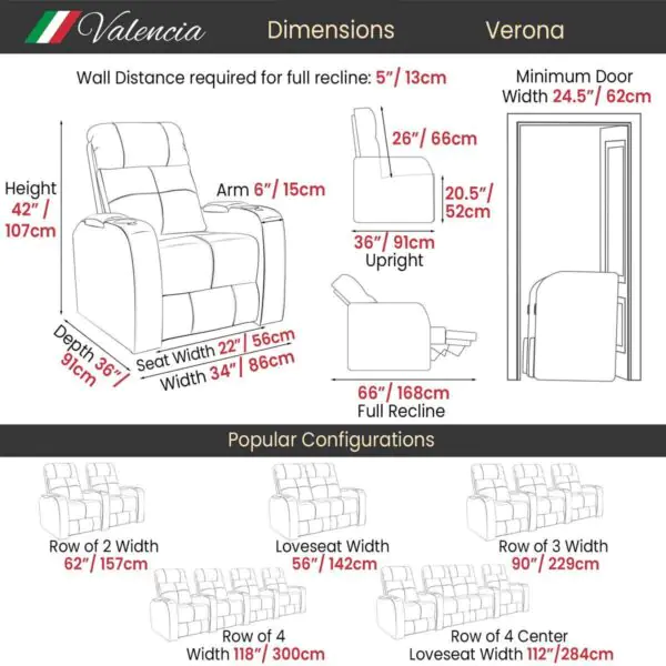 Valencia Verona Row of 2 Black Leather Power Reclining Home Theatre Seating - Image 2