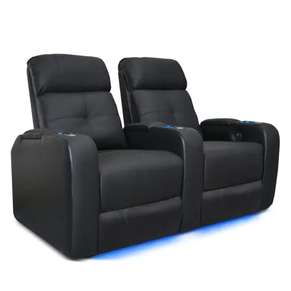 Valencia Verona Row of 2 Black Leather Power Reclining Home Theatre Seating - Image 3