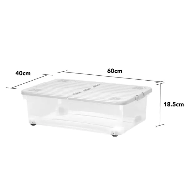 Wham 32 Litre Clear/Cool Grey Box with Wheels and Folding Lid - 5 Pack - Image 2