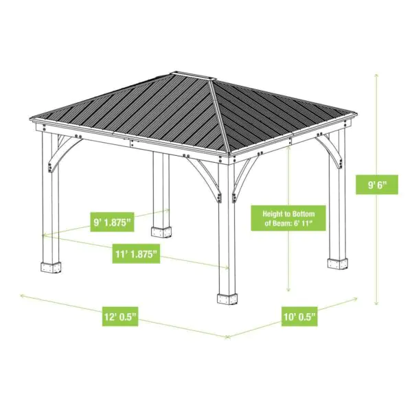 Yardistry 10 x 12ft (3 x 3.7m) Wooden Gazebo with Peaked Aluminium Solid Roof - Image 2