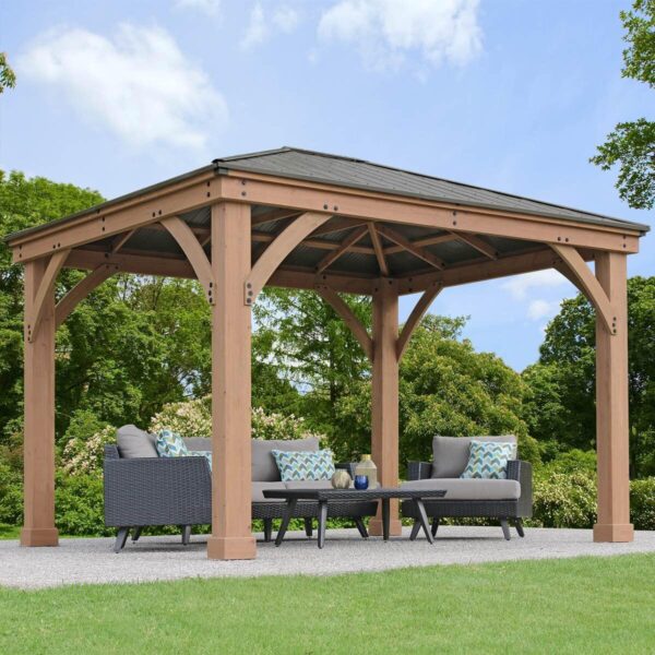 Yardistry 10 x 12ft (3 x 3.7m) Wooden Gazebo with Peaked Aluminium Solid Roof - Image 5