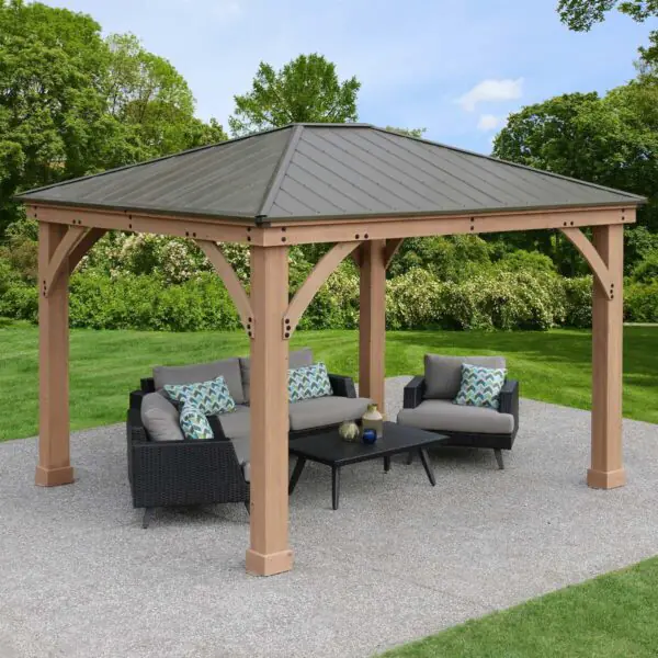 Yardistry 10 x 12ft (3 x 3.7m) Wooden Gazebo with Peaked Aluminium Solid Roof - Image 3