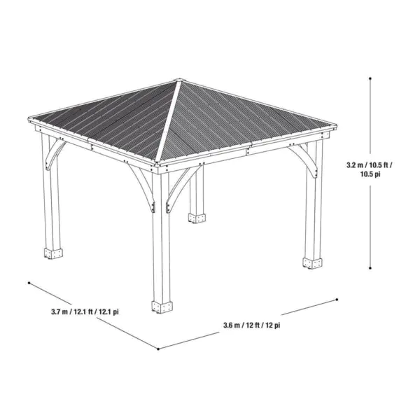 Yardistry 12ft x 12ft (3.6 x 3.6m) Wooden Gazebo with Peaked Aluminium Roof - Image 2