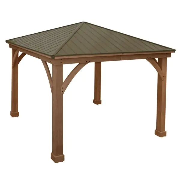 Yardistry 12ft x 12ft (3.6 x 3.6m) Wooden Gazebo with Peaked Aluminium Roof - Image 3