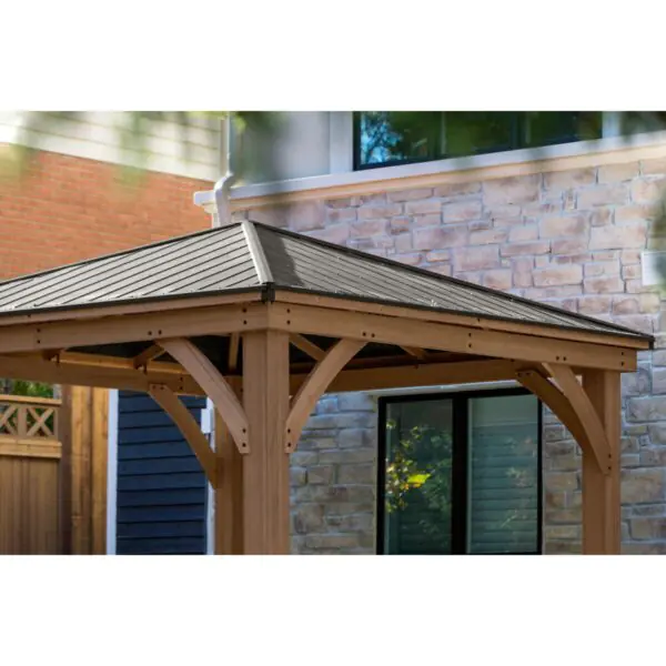 Yardistry 12ft x 12ft (3.6 x 3.6m) Wooden Gazebo with Peaked Aluminium Roof - Image 5