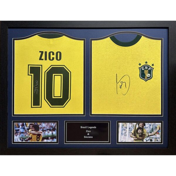 Zico and Scrates Double Signed Framed Brazil Shirts 478072