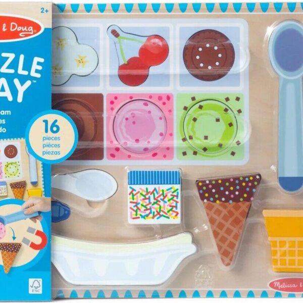 Melissa and Doug Wooden Magnetic Puzzle and Play Ice Cream Set