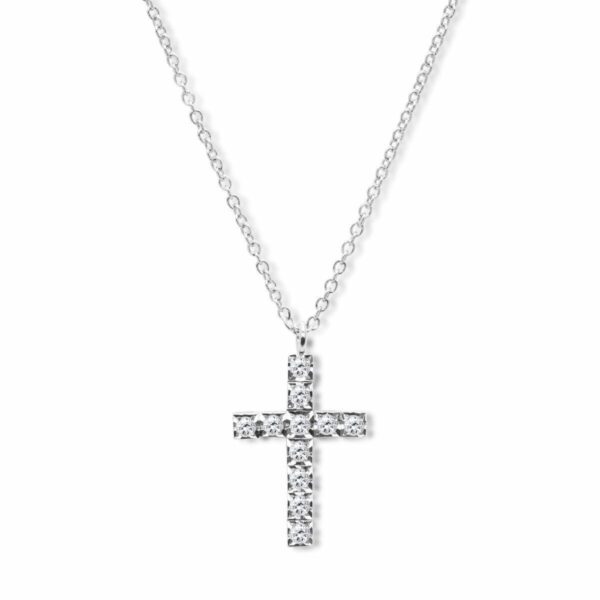 0.16ctw Round Brilliant Cut Diamond Cross Pendant, 18ct White Gold