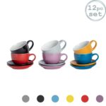 12pc Coloured Cappuccino Cup Saucer Set Porcelain Tea Coffee Cups 250ml