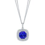 Cushion Cut Tanzanite and 0.33ctw Diamond Pendant, 18ct White Gold